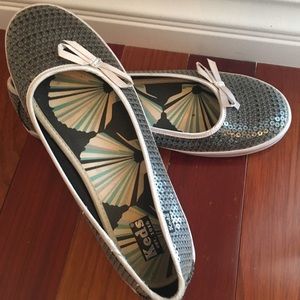 Keds Silver-Grey Sequin Bow Slip On Ballet Flats